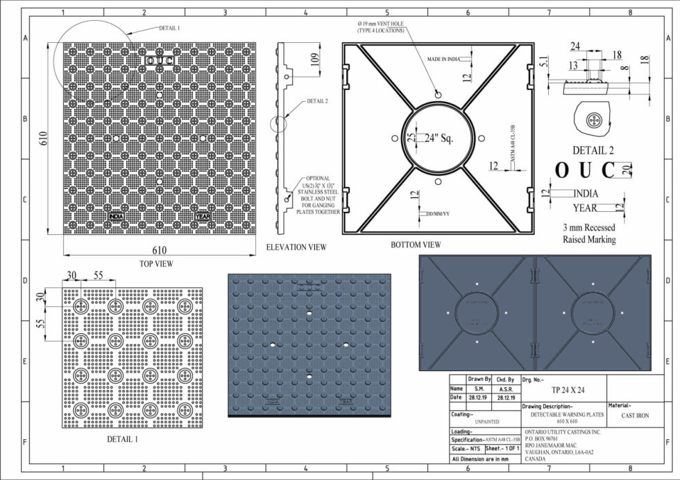 TACTILE PLATES 24x24 Ontario Utility Casting   TP 24 X 24 24 X 24 TACTILE PLATE OUC 980x693 